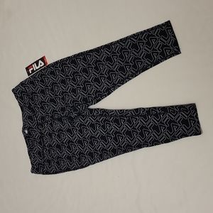 Fila Signature Leggings Capri Fitness Workout Fila Logo White Black Women XL NWT